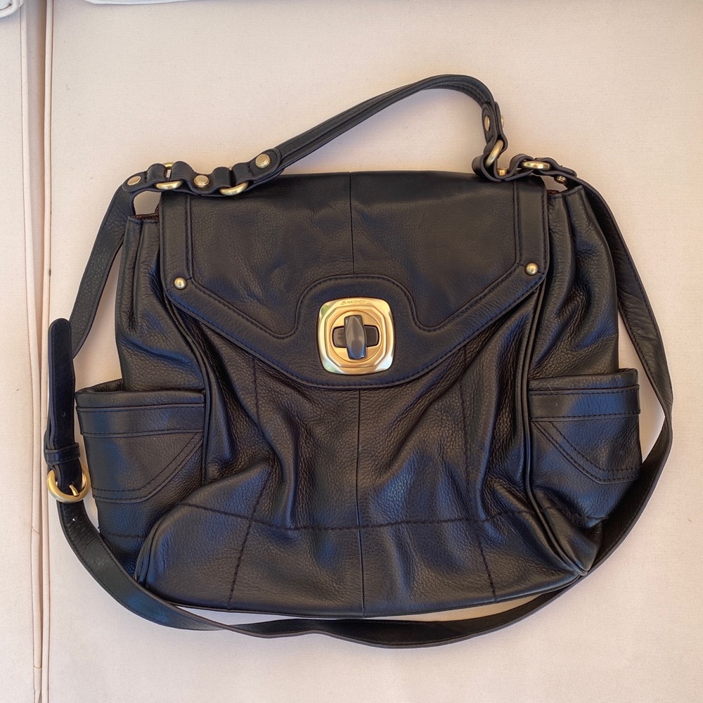 B.Makowsky turnlock black satchel handbag